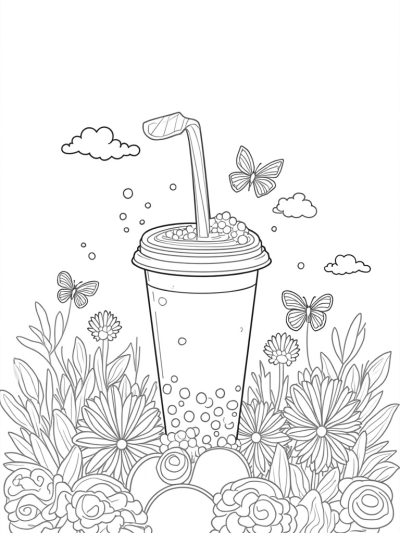 Boba Tea Garden with Oversized Tapioca Pearls