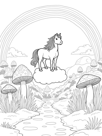 Majestic Pony on a Cloud in a Flower Meadow