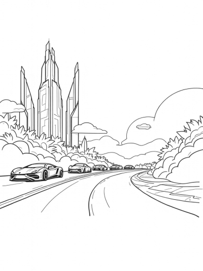 Futuristic Cityscape with Lamborghini Cars