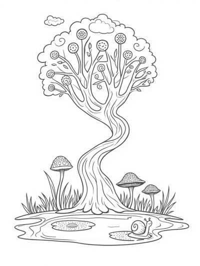 Spiral Tree with Musical Lily Pads and Clock Flowers