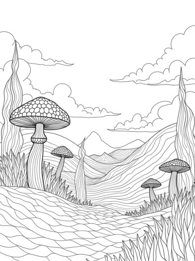 Surreal Hills and Dreamy Trees Landscape