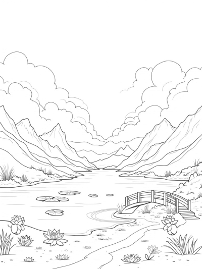 Serene Valley with Musical Lily Pads and Graceful Fish