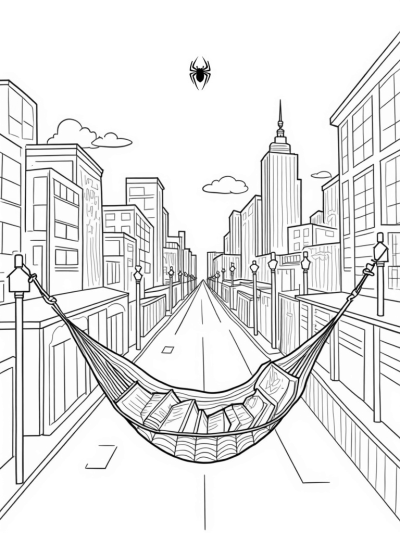 Urban Skyline with Giant Spider Webs