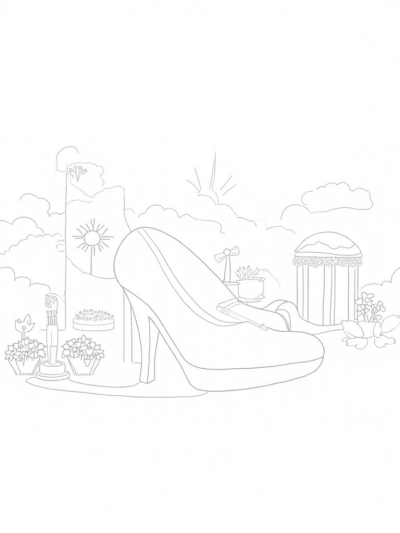 Dreamhouse Landscape with Giant High-Heeled Shoe and Heart-Shaped Pool