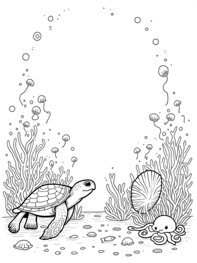 Giant Sea Turtle with Coral Crown and Tiny Octopus Throne