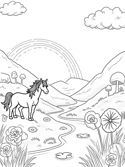 Majestic Pony in a Whimsical Flower Meadow