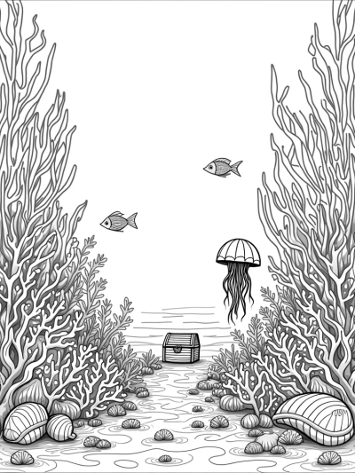 Underwater Garden with Coral and Jellyfish