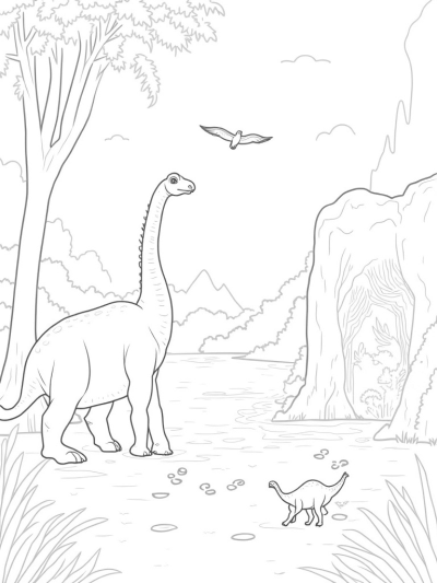 Brontosaurus in a Prehistoric Jungle