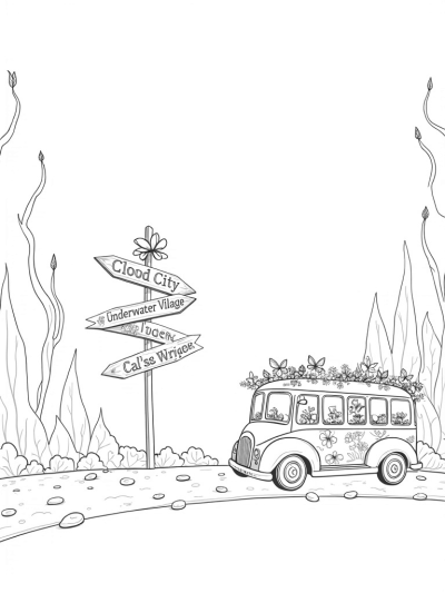 Enchanted Forest Bus Stop with Floral Bus