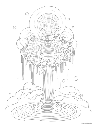 Floating Island with Mandala Circles and Colorful Waterfalls