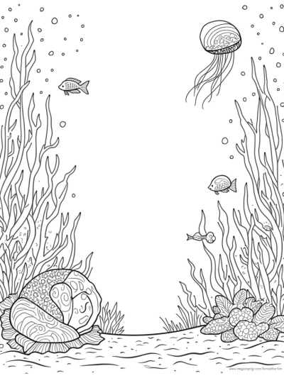 Underwater Garden with Coral and Jellyfish