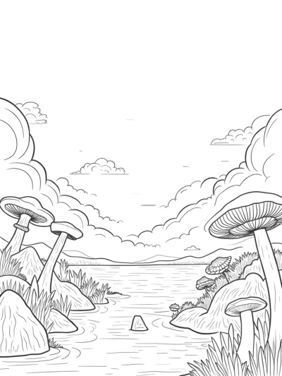 Dreamy Lake with Musical Rocks and Mandala Flowers