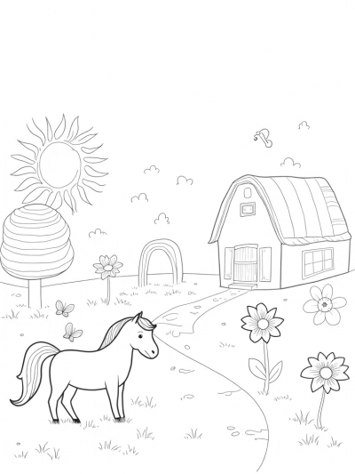 Gentle Pony in a Colorful Meadow