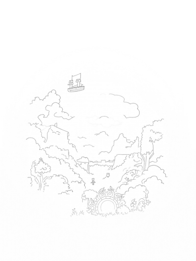 Cityscape with Giant Gear and Airship