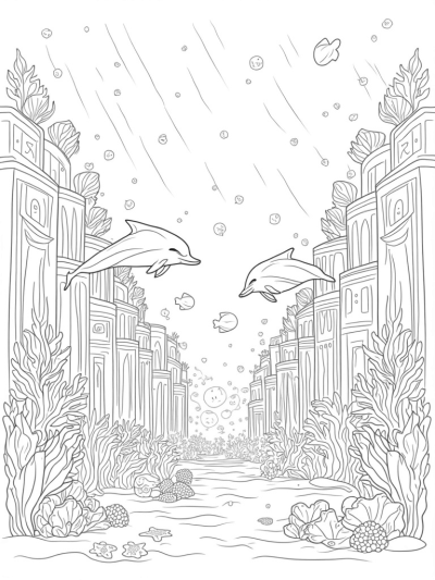 Underwater City with Dolphins and Coral Skyscrapers