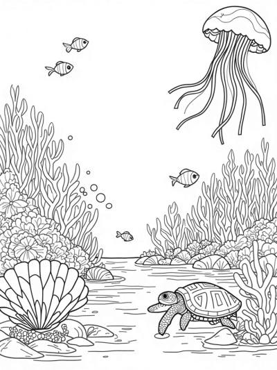 Underwater Garden with Colorful Seashells and Sea Life