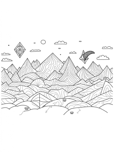 Vibrant Triangular Mountains with Kaleidoscopic Quilt