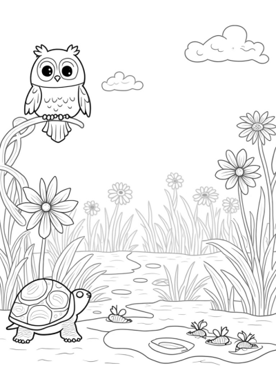 Majestic Owl in a Colorful Garden