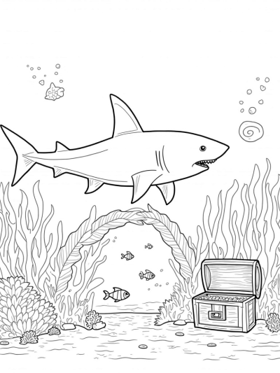 Coral Shark and Treasure in an Underwater Landscape
