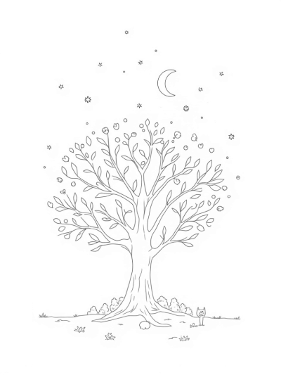 Four Seasons Tree with Bees, Leaves, and a Snowman