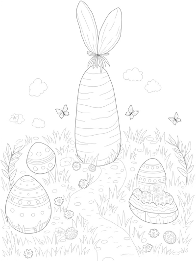 Giant Carrot Tower in a Colorful Egg Garden