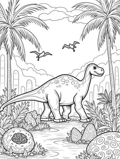 Brontosaurus and Triceratops in a Prehistoric Jungle