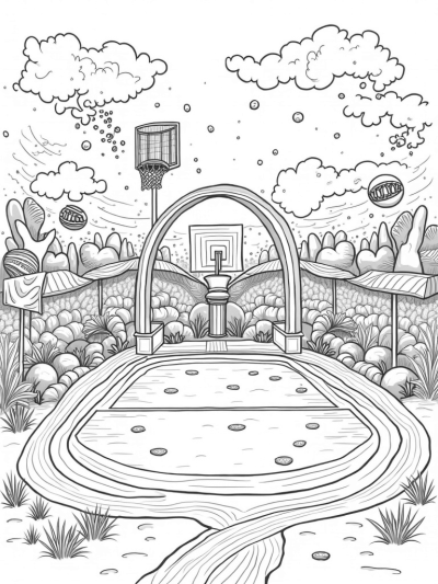 Surreal Sports Arena with Giant Equipment