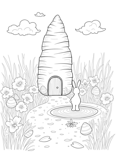 Giant Carrot House in a Colorful Garden