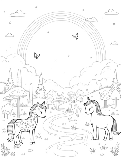 Patterned Ponies in a Colorful Meadow