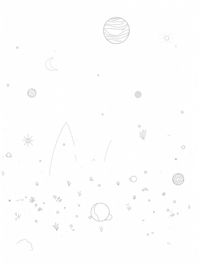 Cosmic Garden with Blooming Planets and a Crescent Moon