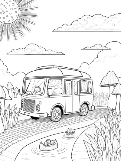 Flower-Shaped Bus on Rainbow Brick Road