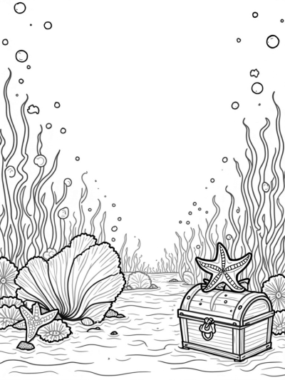 Underwater Garden with Spiraling Shells and Starfish