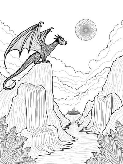 Stained Glass Dragon Overlooking a Majestic Mountain Landscape
