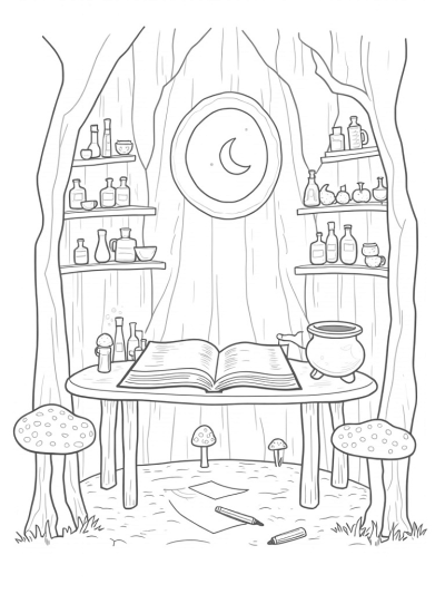 Potion Laboratory Inside a Hollowed-Out Tree