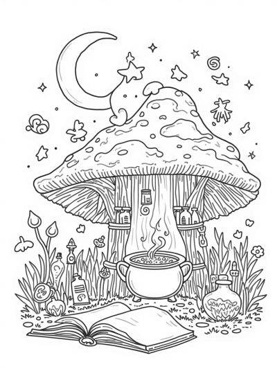 Mystical Potion Workshop Inside a Giant Mushroom