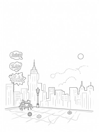 Twilight Skyline with Skyscraper Vines and Spider Webs