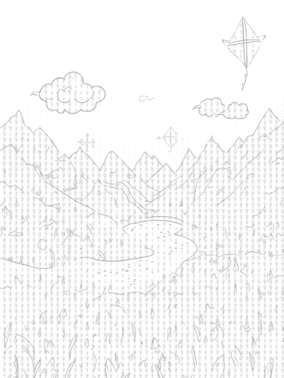 Triangular Landscape with Mountains and Kites