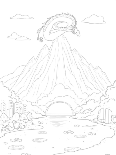 Majestic Dragon Coiled Around a Mountain Peak