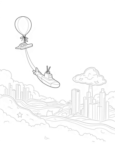 Floating Vehicles in a Whimsical Cityscape