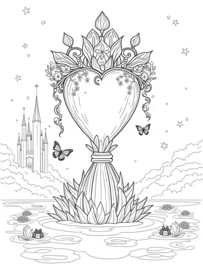 Magical Tiara Surrounded by Butterflies and a Crystal Castle