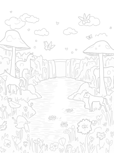 Pony Silhouettes in a Flower-Filled Meadow