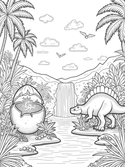Dinosaur Egg and Galaxy in a Prehistoric Jungle