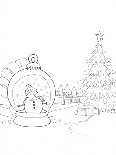 Giant Ornaments and a Snowman in a Winter Village