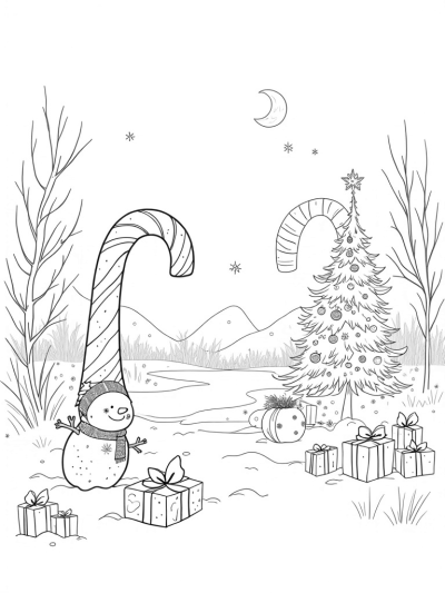 Candy Cane Wonderland with a Colorful Snowman