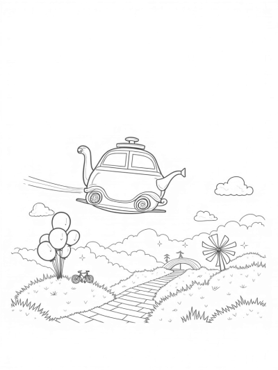 Flying Teapot Car Over Rainbow Road