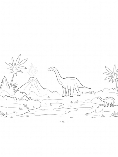 Friendly Brontosaurus in a Lush Prehistoric Jungle