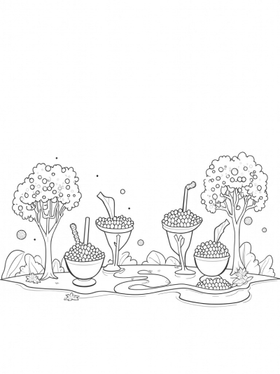 Boba Tea Garden with Playful Straws and Fruit Trees