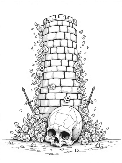 Titan Skull and City Wall with Floating Gears