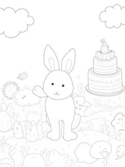 Giant Bunny in a Colorful Garden with Decorated Eggs