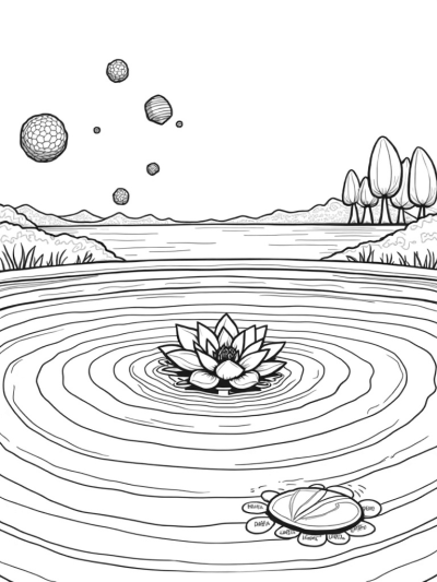 Tranquil Pond with Lily Pad and Floating Circles